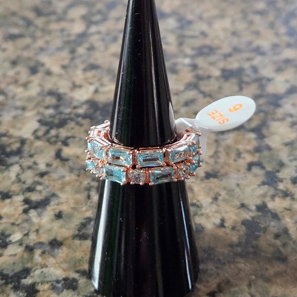 Bomb Party RBP7250 "She Is Beautiful" Aquamarine Cubic Zirconia Rose Gold Sz 6 - Picture 1 of 5